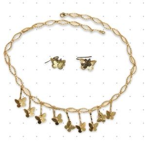 3D Gold Tone Butterfly Necklace & Earring Set